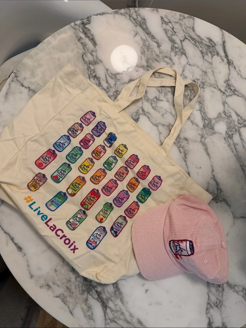 Cream Canvas Tote Bag with Colorful Can Print